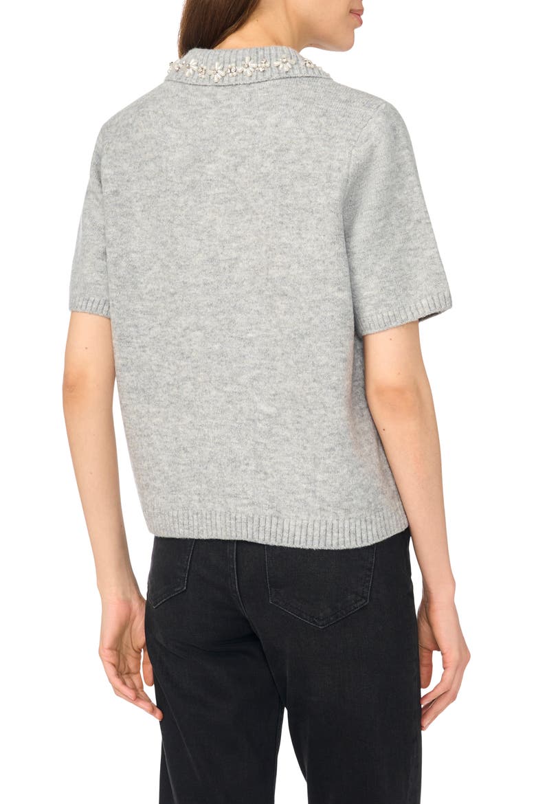 Beaded Short Sleeve Sweater, Alternate, color, LIGHT HEATHER GREY