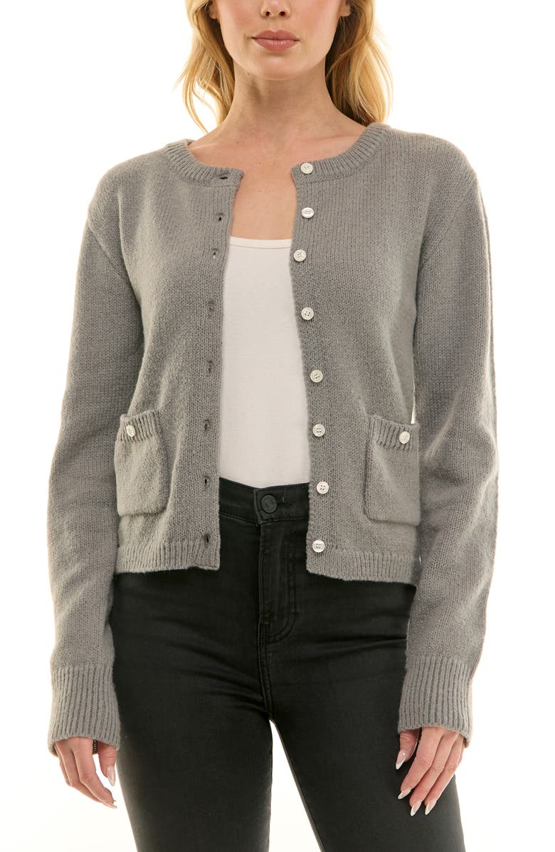 Socialite Button Front Cardigan, Alternate, color, Heather Grey