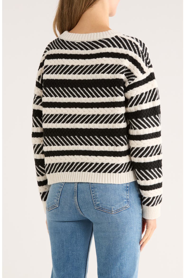 Mixed Stitch Crew Sweater, Alternate, color, IVORY/ BLACK