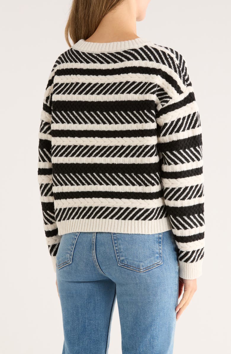 Bobeau Mixed Stitch Crew Sweater, Alternate, color, Ivory/ Black