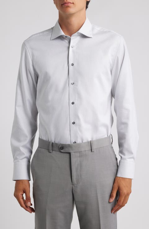 Slim Fit Structured Cotton Twill Dress Shirt (Regular 
Long)