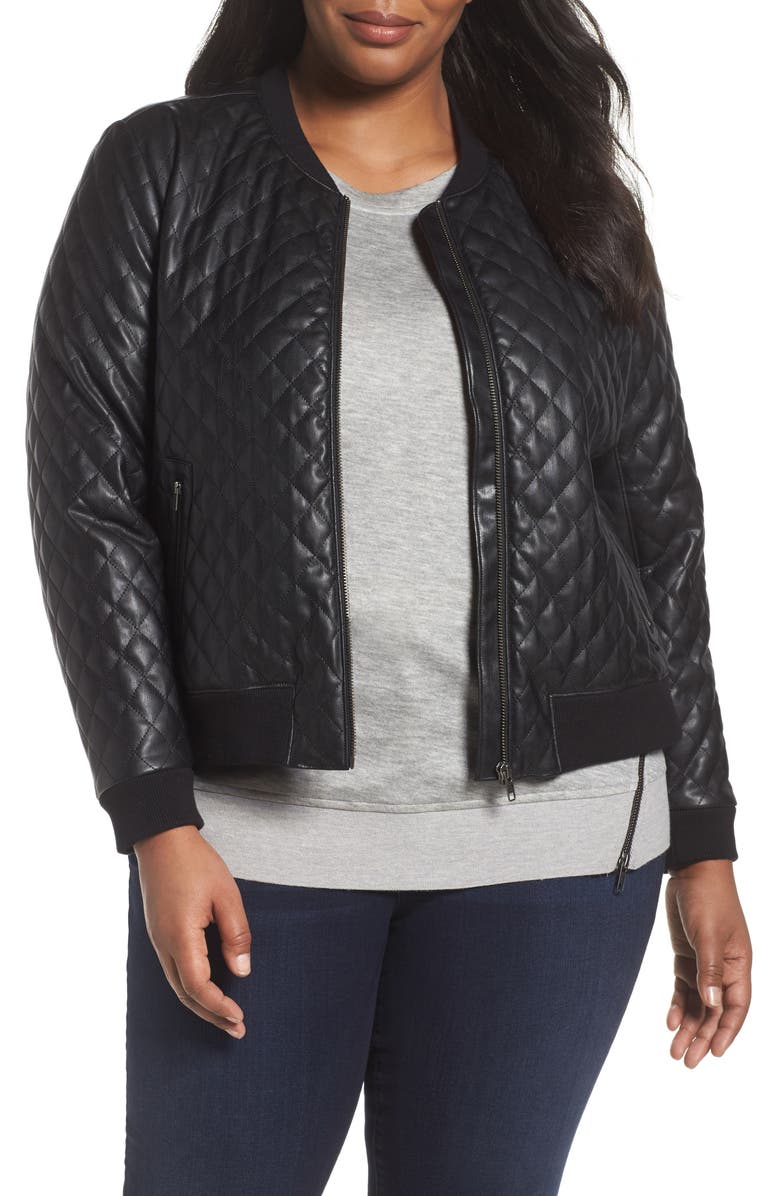 Sejour Quilted Faux Leather Bomber Jacket, Main, color, 