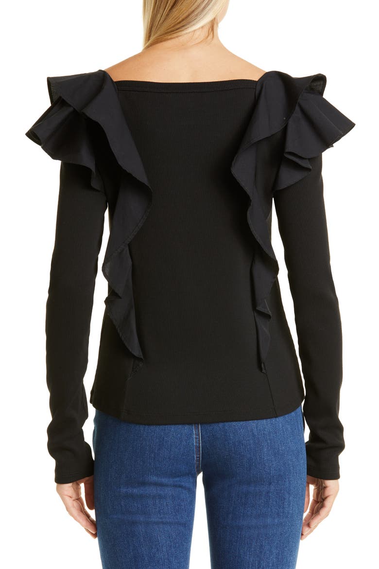 Gidea Ruffle Mixed Media Top, Alternate, color, BLACK