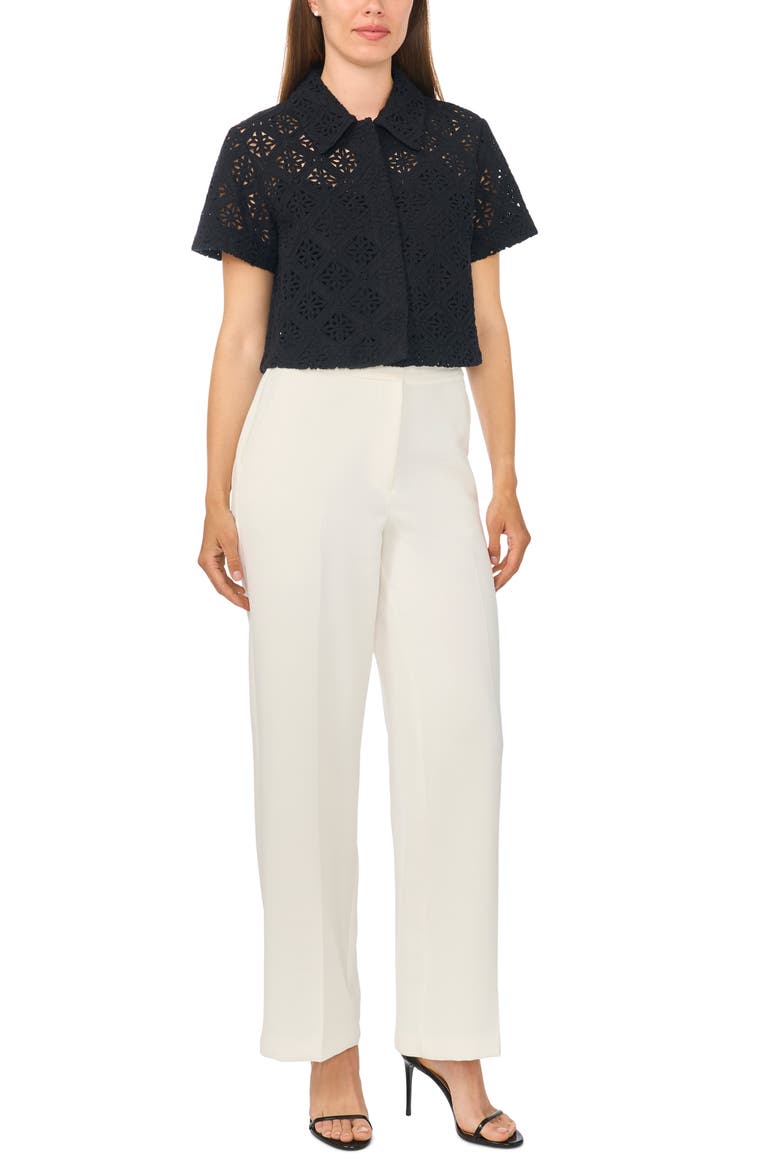 Kena Eyelet Short Sleeve Shirt, Alternate, color, RICH BLACK