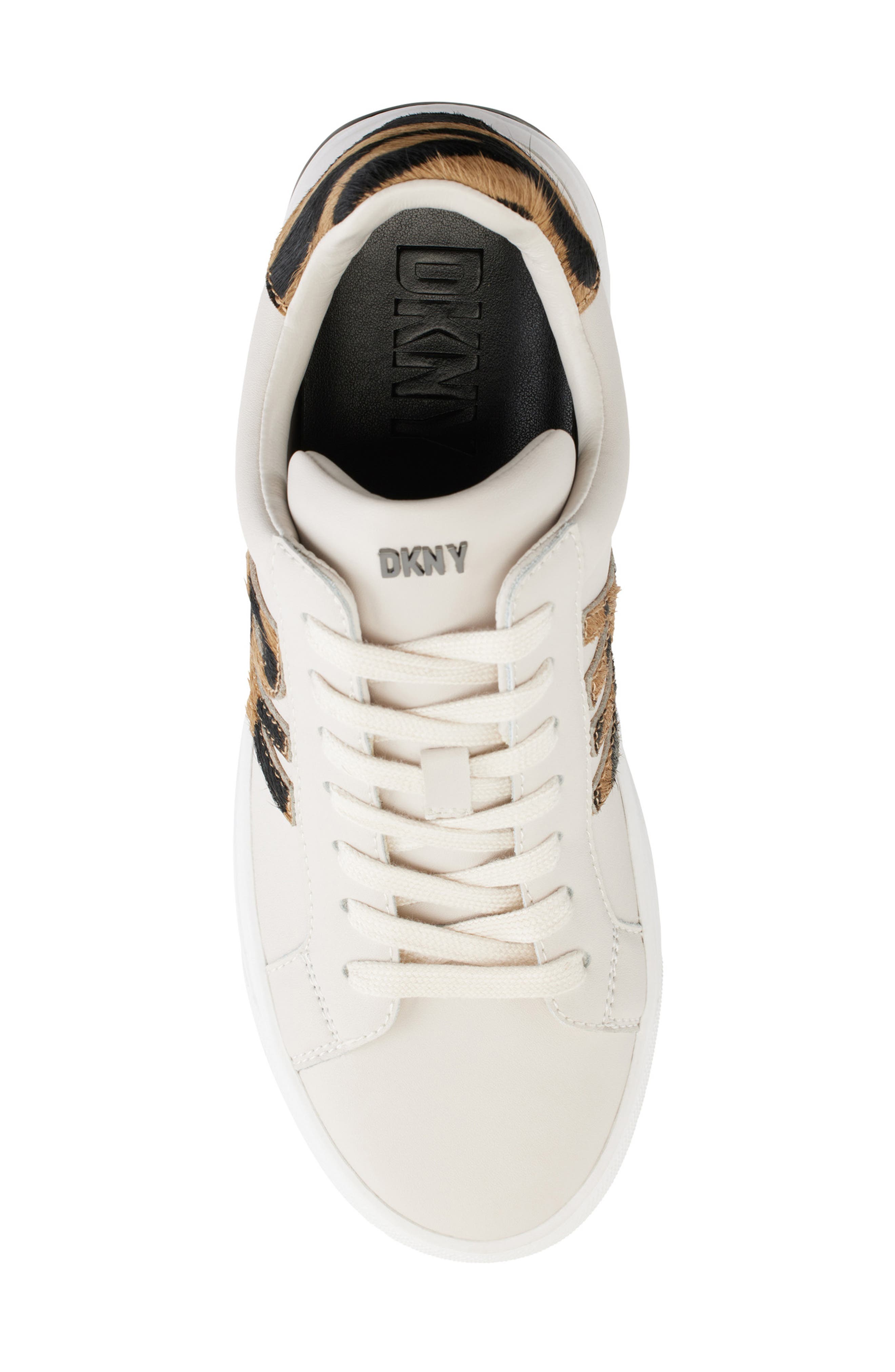 DKNY Abeni Leather & Genuine Calf Hair Sneaker, Alternate, color, Pebble/ Black