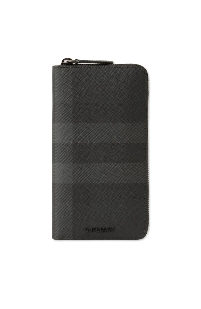 Burberry Check Zip Wallet, Main, color, Charcoal Grey