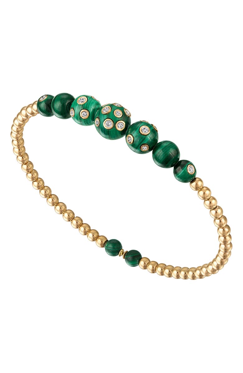 EDEN PRESLEY Bubbles Diamond & Malachite Beaded Flex Bangle Bracelet, Main, color, Green