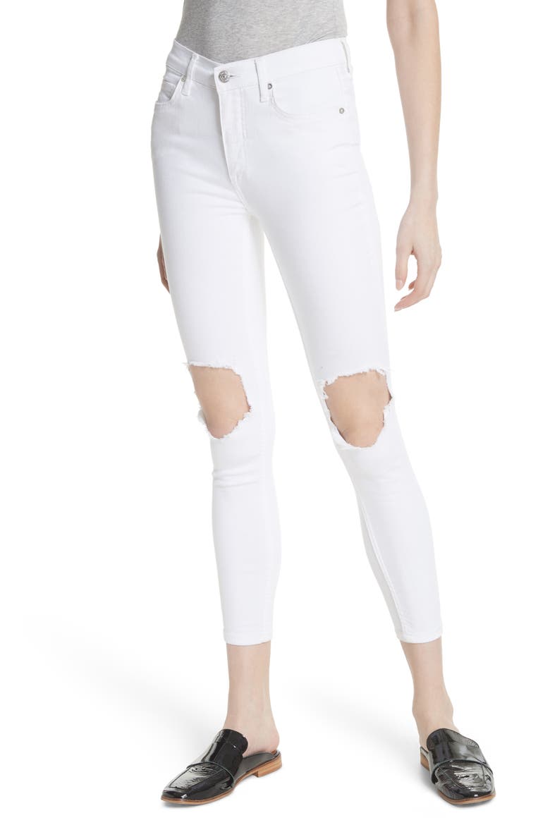 We the Free by Free People High Waist Busted Knee Skinny Jeans, Main, color, WHITE
