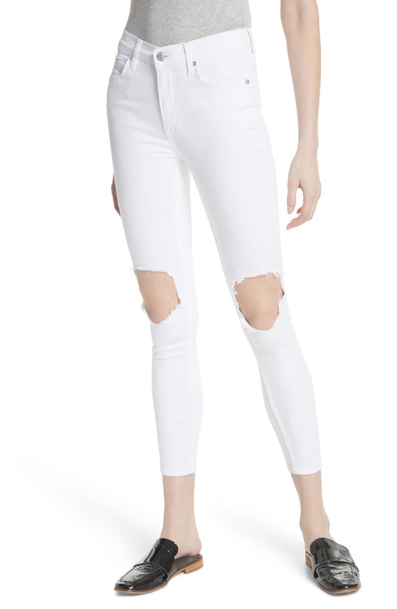 Free People We the Free by Free People High Waist Busted Knee Skinny Jeans, Main, color,