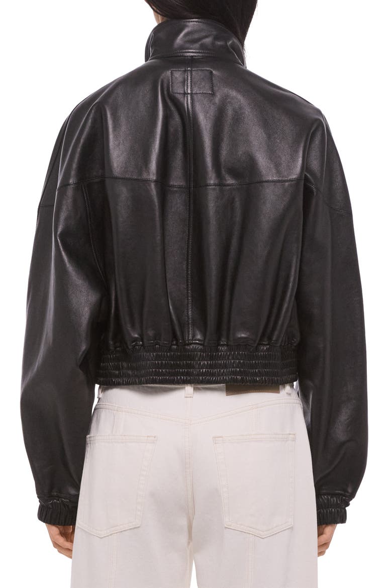Leather Bomber Jacket, Alternate, color, BLACK/ BLACK