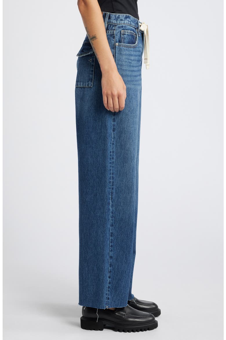 Tie Waist Baggy Wide Leg Jeans, Alternate, color, DARK WASH