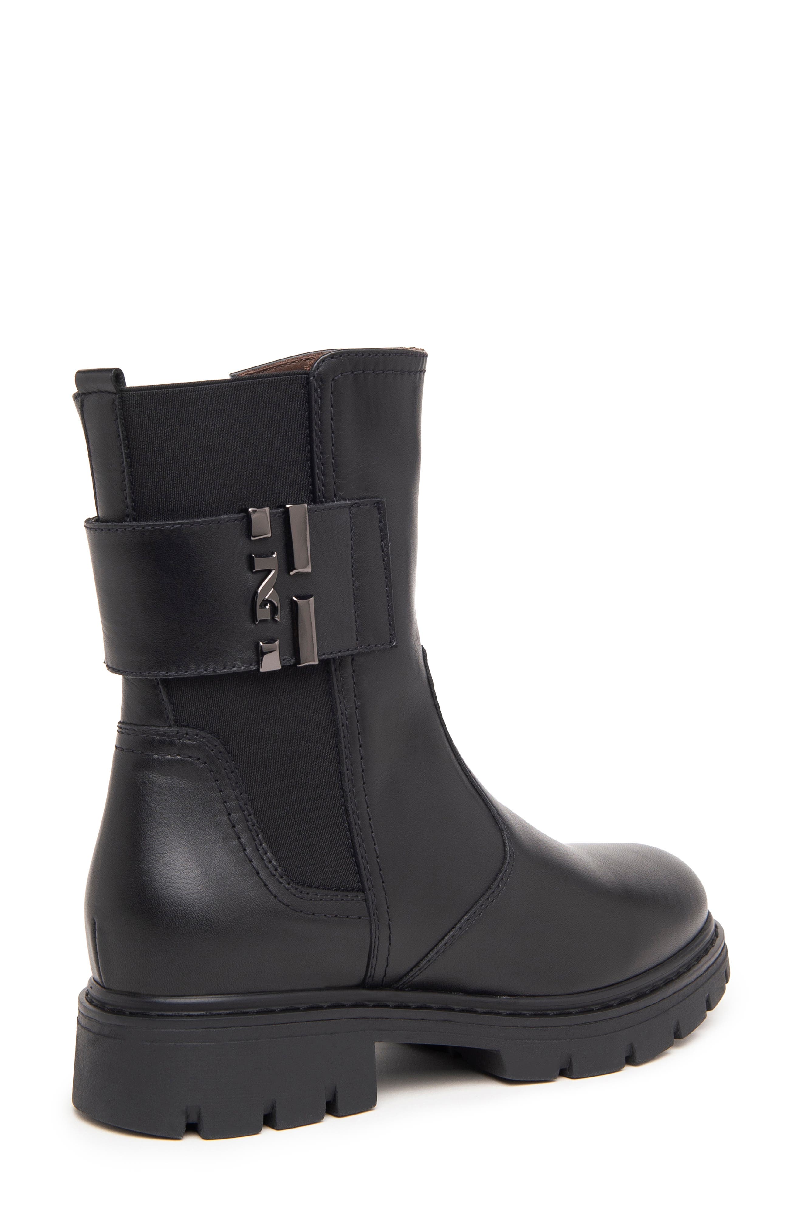 NeroGiardini Logo Strap Bootie, Alternate, color, Black