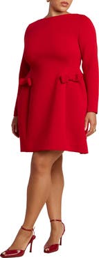 ELOQUII Long Sleeve Mini Dress With Bow Detail