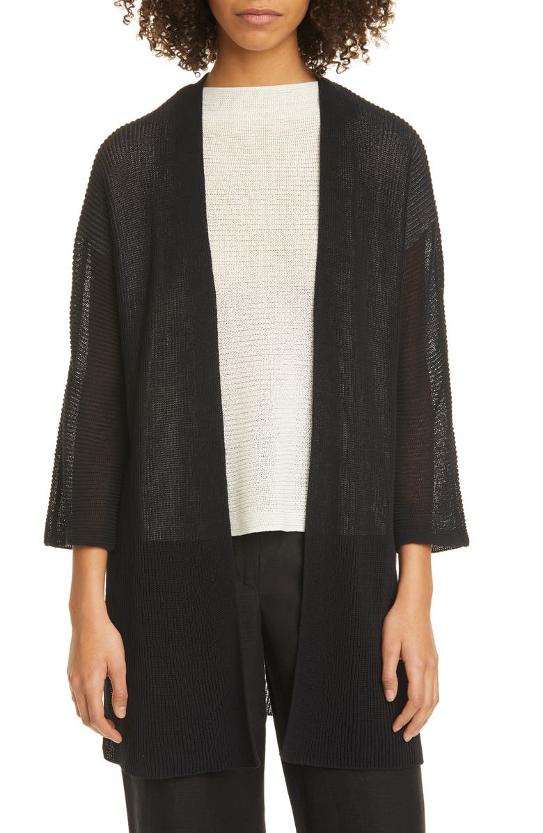 Eileen Fisher Open Front Organic Cotton Long Cardigan, Main, color, 