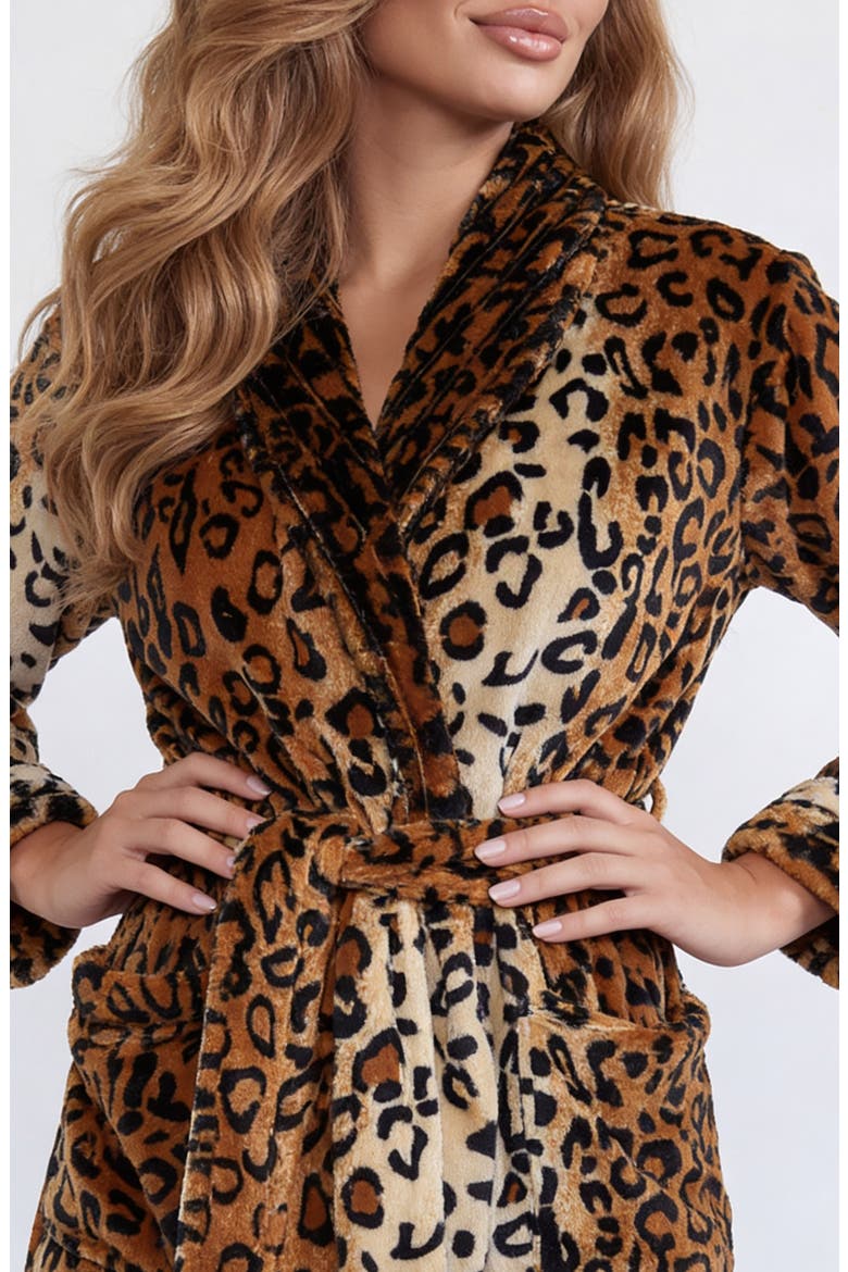 Leopard Plush Fleece Robe, Alternate, color, LEOPARD