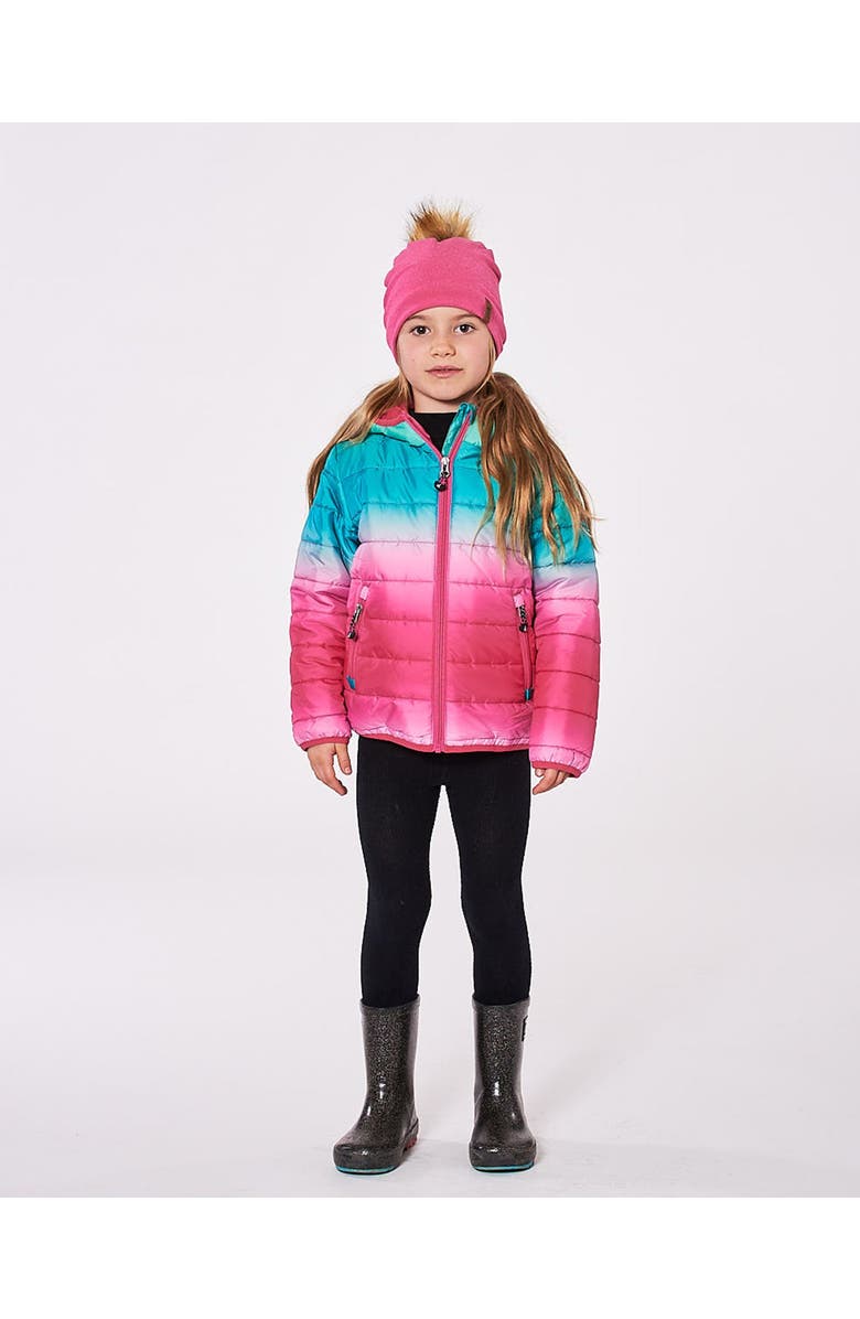Deux par Deux Girl Quilted Mid-Season Jacket, Alternate, color, Green And Pink Gradient