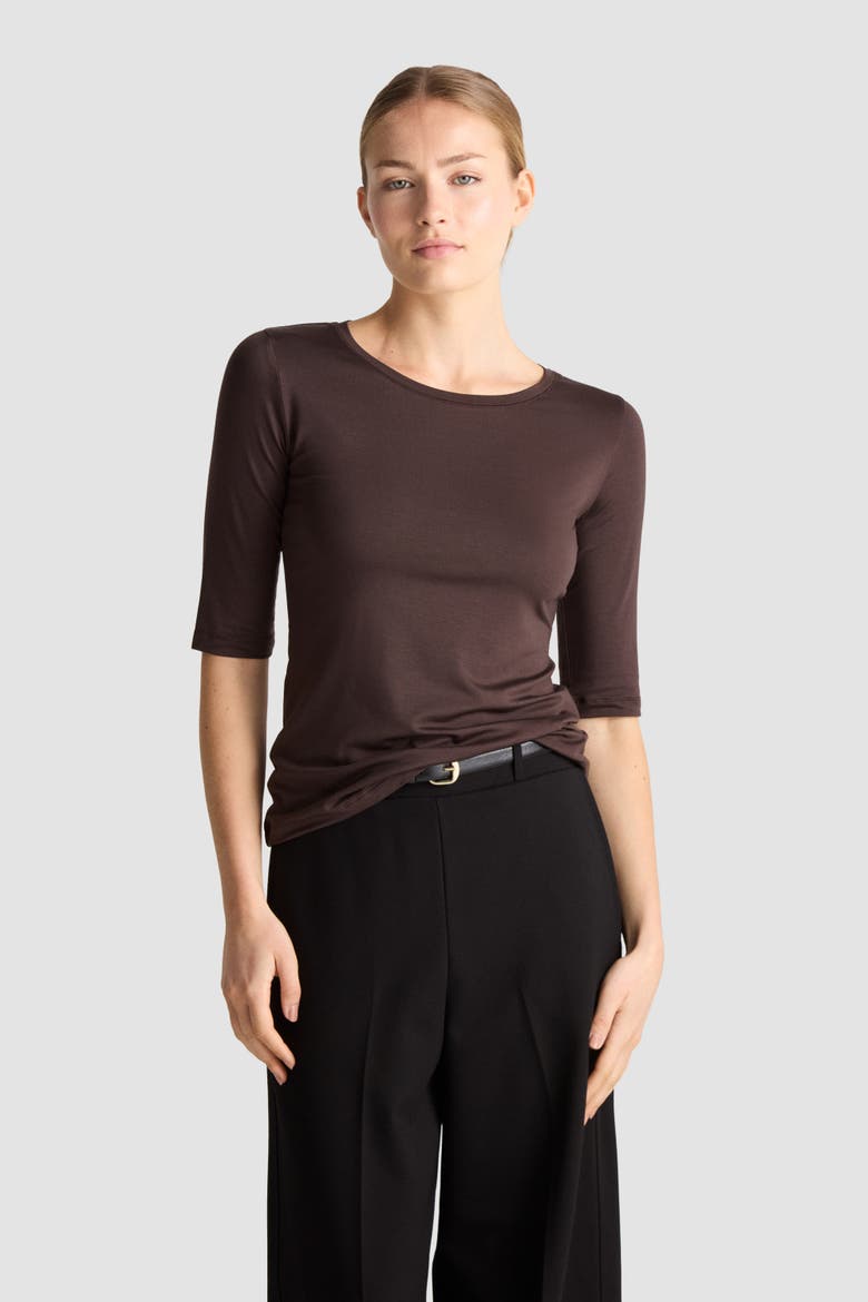 Caline Fitted Elbow Sleeve Jersey Top, Main, color, Ganache