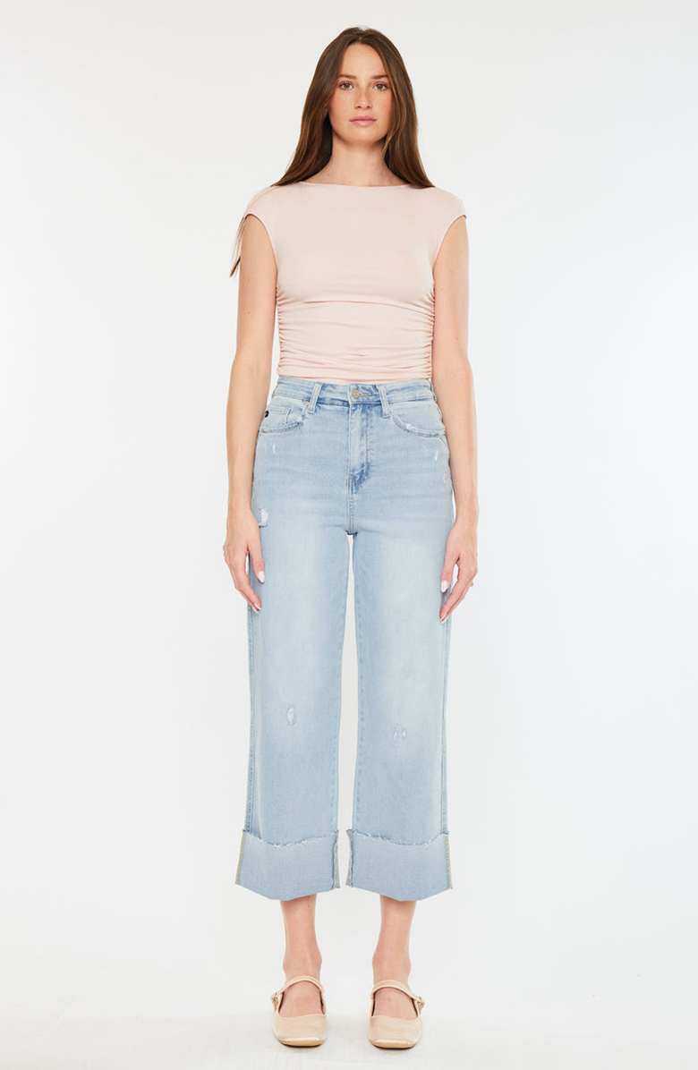 KanCan Sully 90's Cropped Wide Leg Jeans, Main, color, Light Wash