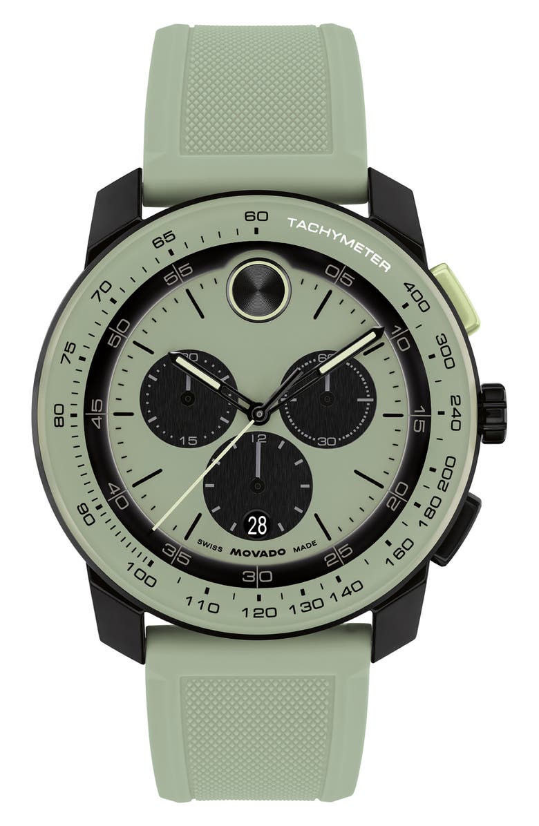 Movado Bold TR90 Chronograph Silicone Strap Watch, 43.5mm, Main, color, Green