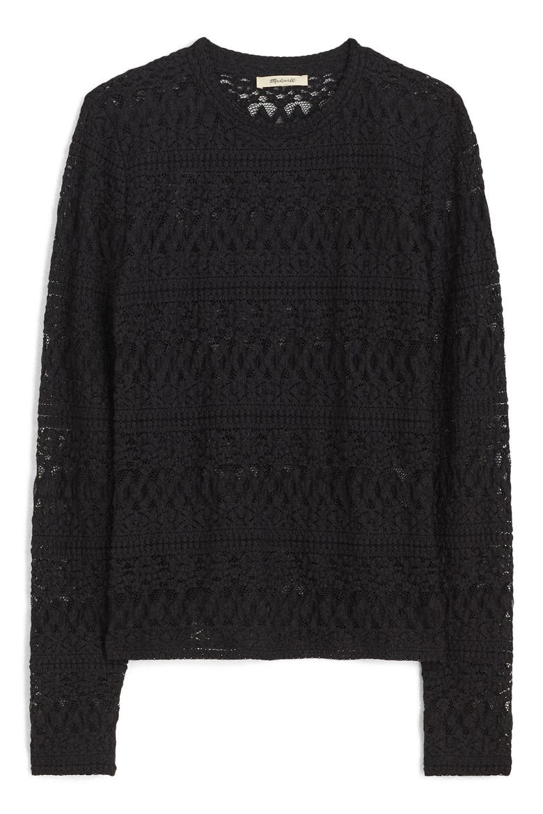 Jacquard Lace Long Sleeve Top, Alternate, color, JET BLACK