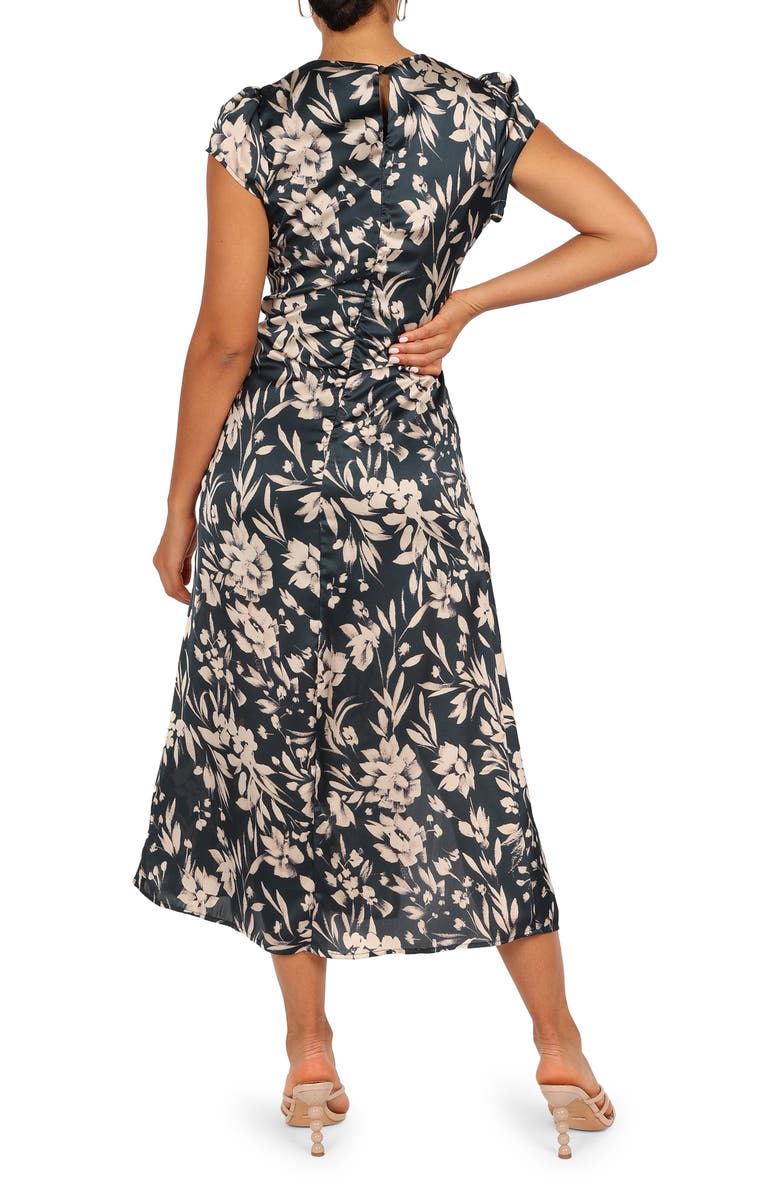 Petal & Pup Lisbeth Floral Cap Sleeve Satin Midi Dress, Alternate, color, Green Floral