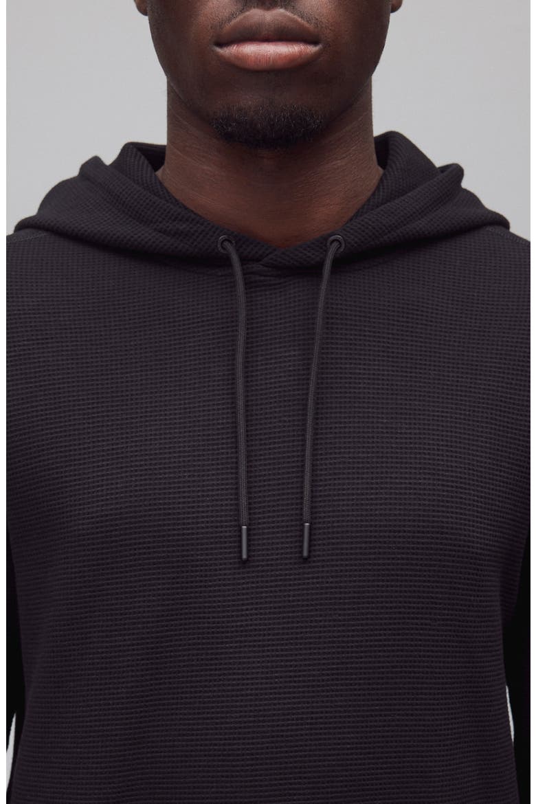 Lightweight Waffle Stitch Hoodie, Alternate, color, BLACK