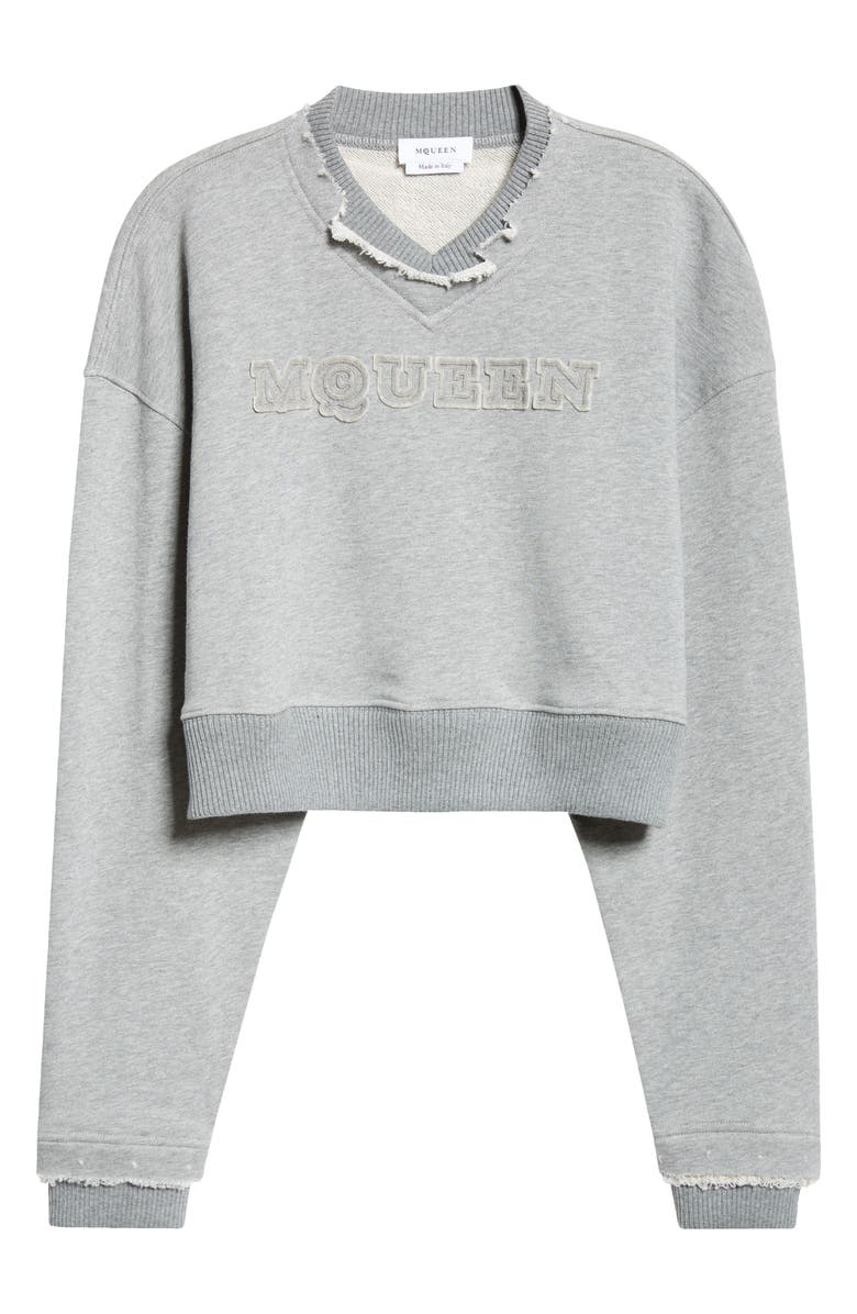 McQueen Distressed Crop French Terry Logo Sweatshirt, Alternate, color, 