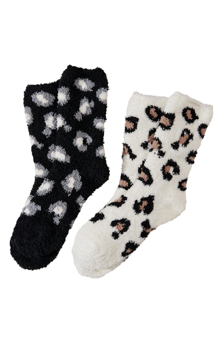 Stems 2-Pack Cozy Leopard Print Socks, Main, color, 