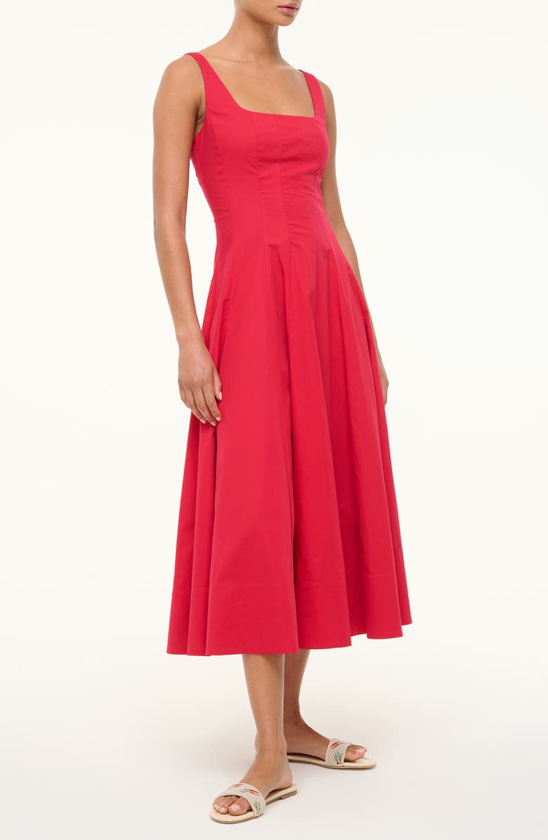 STAUD Wells Sleeveless Stretch Silk Midi Dress, Alternate, color, Cherry