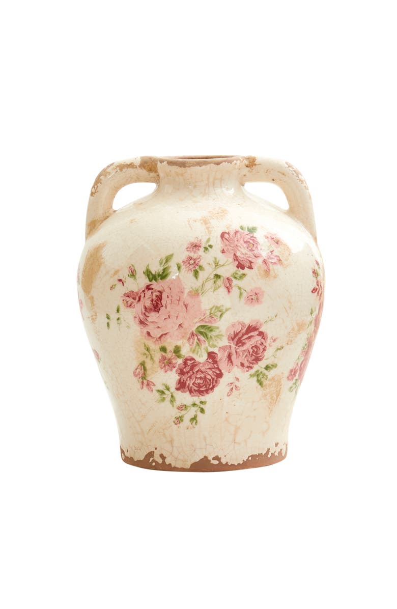 NEARLY NATURAL 8-in Tuscan Ceramic Floral Print Vase, Main, color, Pink