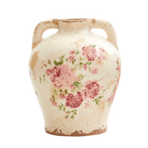 8-in Tuscan Ceramic Floral Print Vase