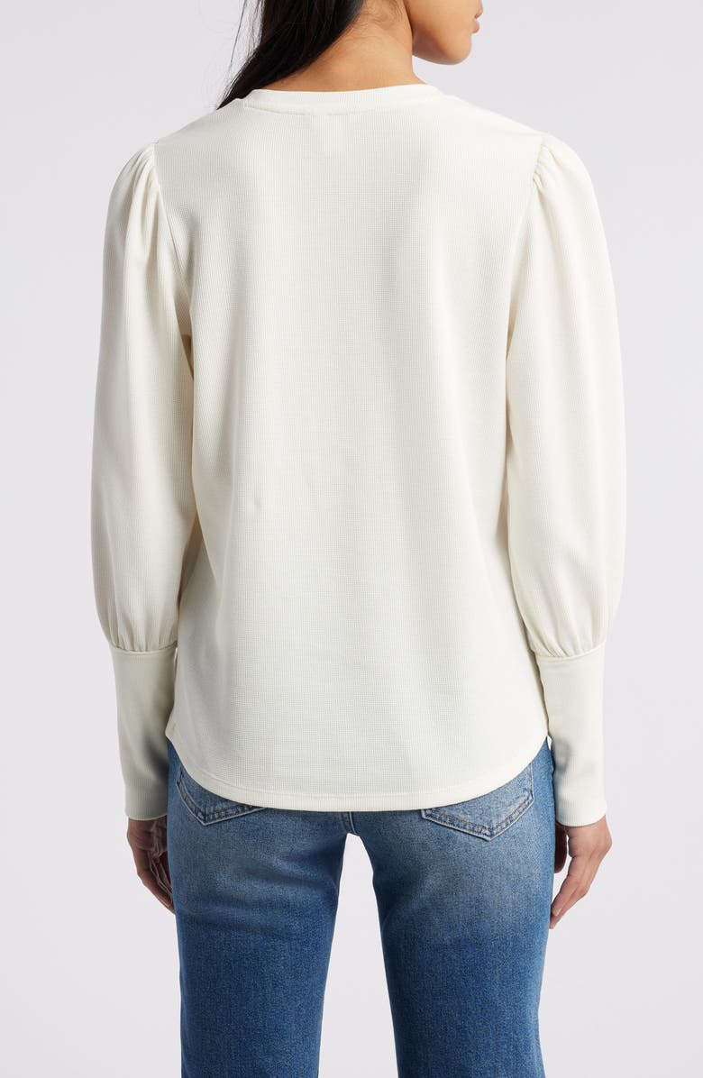 Caslon<sup>®</sup> Crewneck Puff Sleeve Rib Top, Alternate, color, Ivory Pristine