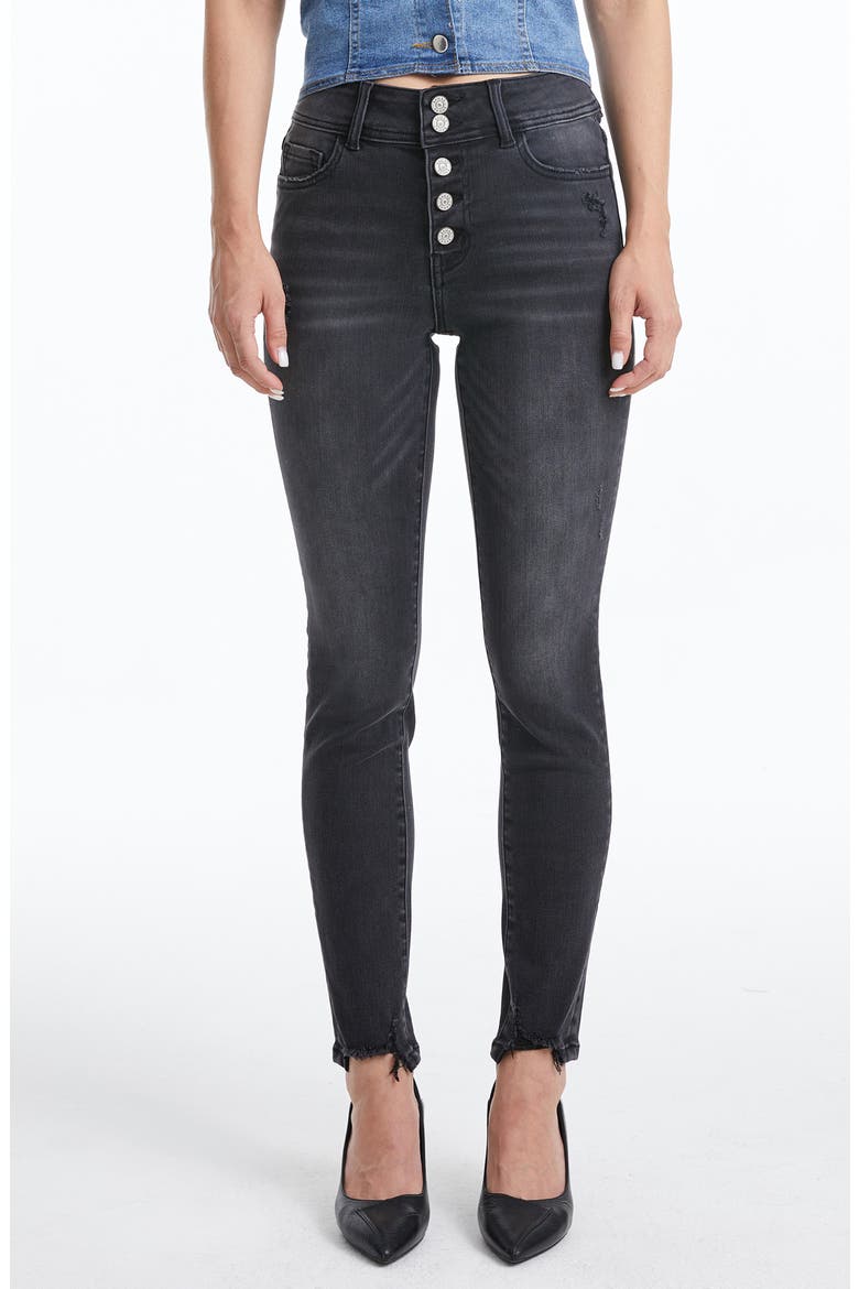 Button Fly High Waist Skinny Jeans, Main, color, BLACK MELODY