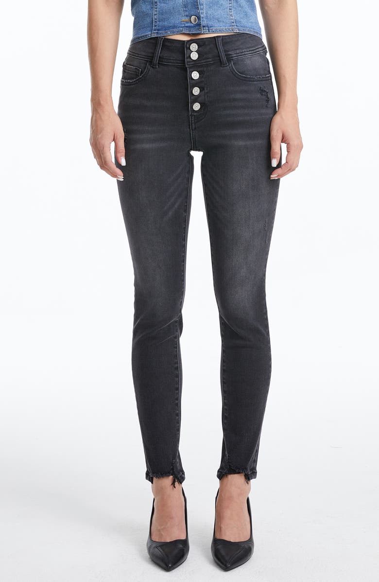Bayeas Button Fly High Waist Skinny Jeans, Main, color, Black Melody