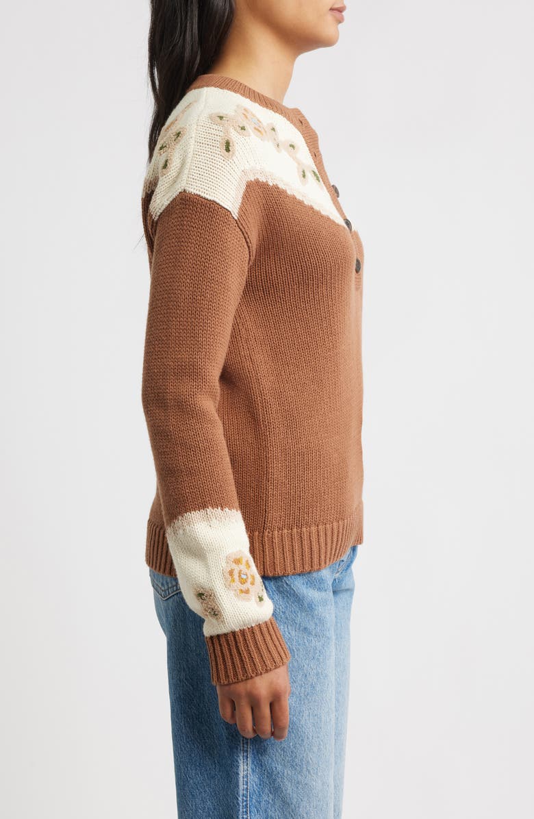 Pendleton Floral Accent Cotton & Merino Wool Henley Sweater, Alternate, color, Spice Brown