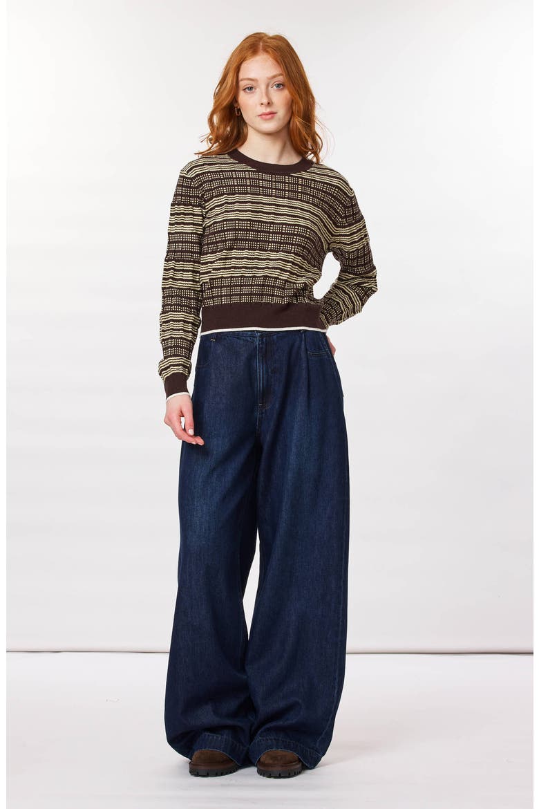 Crewneck Crop Pullover, Alternate, color, SEAL BROWN/ REED YELLOW