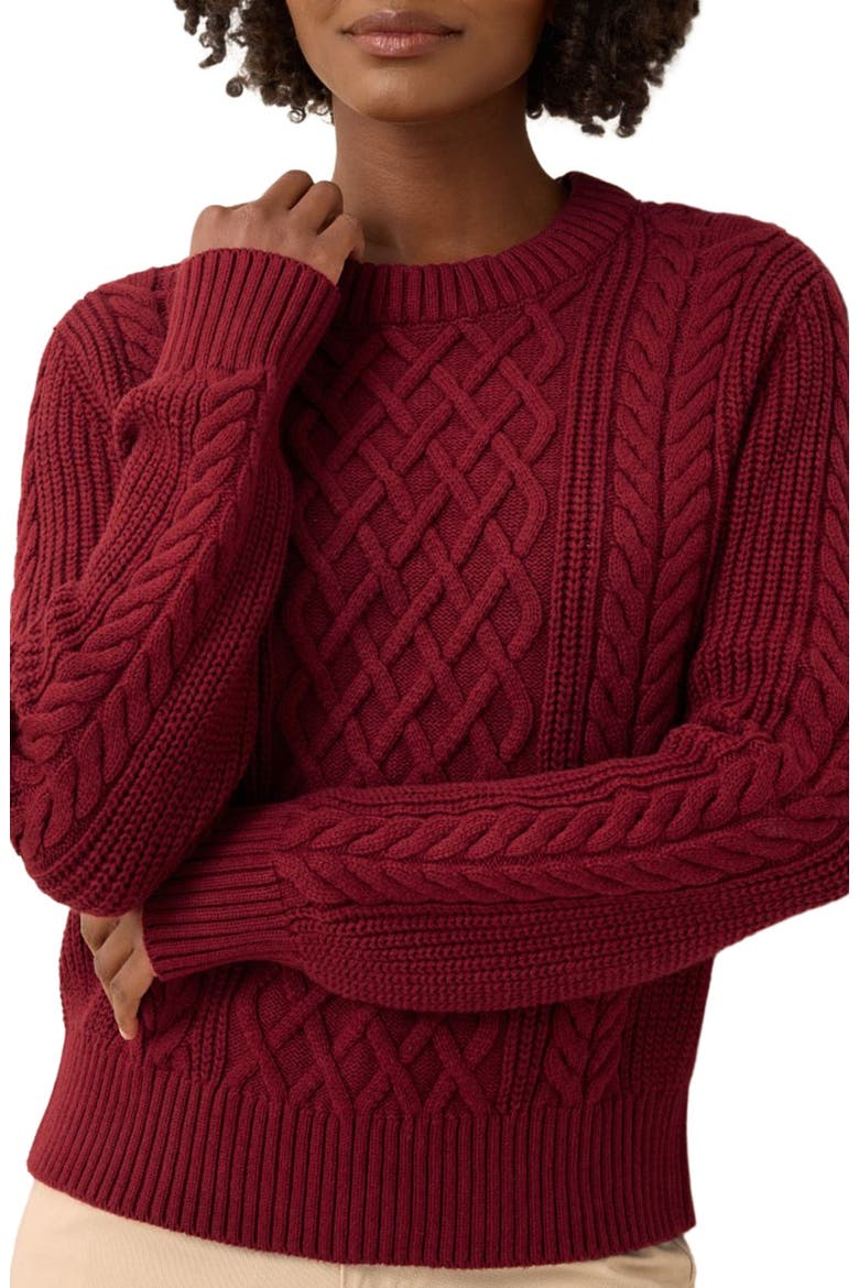 Organic Cotton Cable Knit Crew Sweater, Alternate, color, Crimson Red