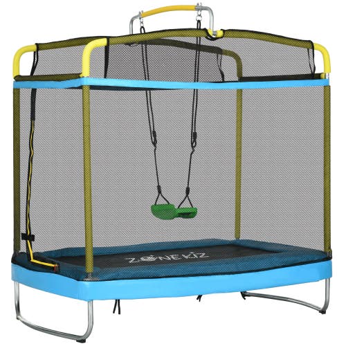 Qaba 3-in-1 Kids Trampoline, Enclosure, Swing, Gymnastics Bar in Light Blue  product