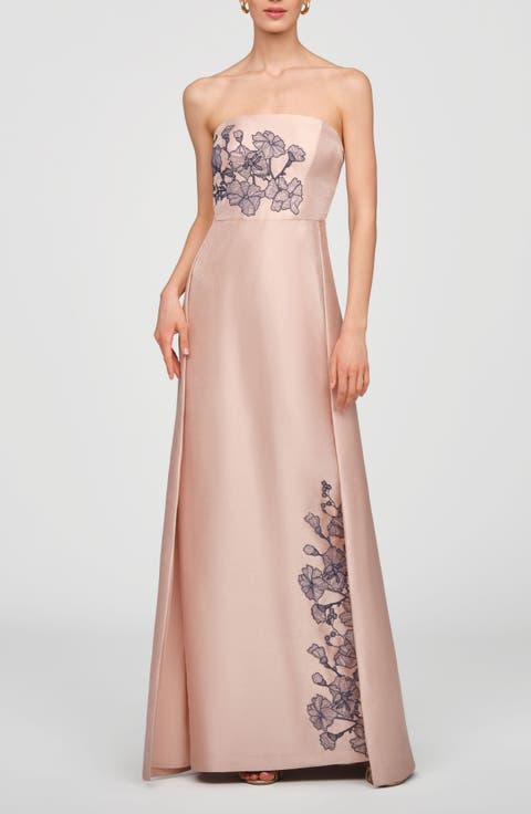 Chandler Embroidered Floral Walk Thru Metallic Organza Gown