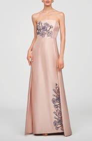 Kay Unger Chandler Embroidered Floral Walk Thru Metallic Organza Gown