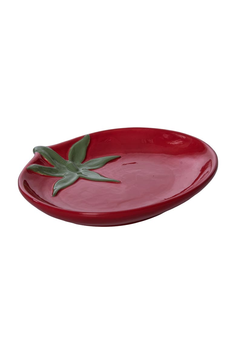Dolomite Tomato Spoon Rest Red and Green for Spring Serving and Entertaining, Alternate, color, Red