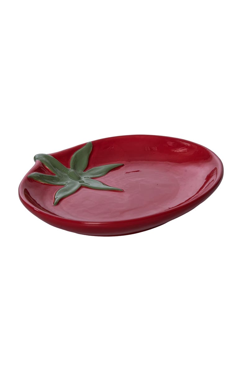 Transpac Dolomite Tomato Spoon Rest Red and Green for Spring Serving and Entertaining, Alternate, color, Red