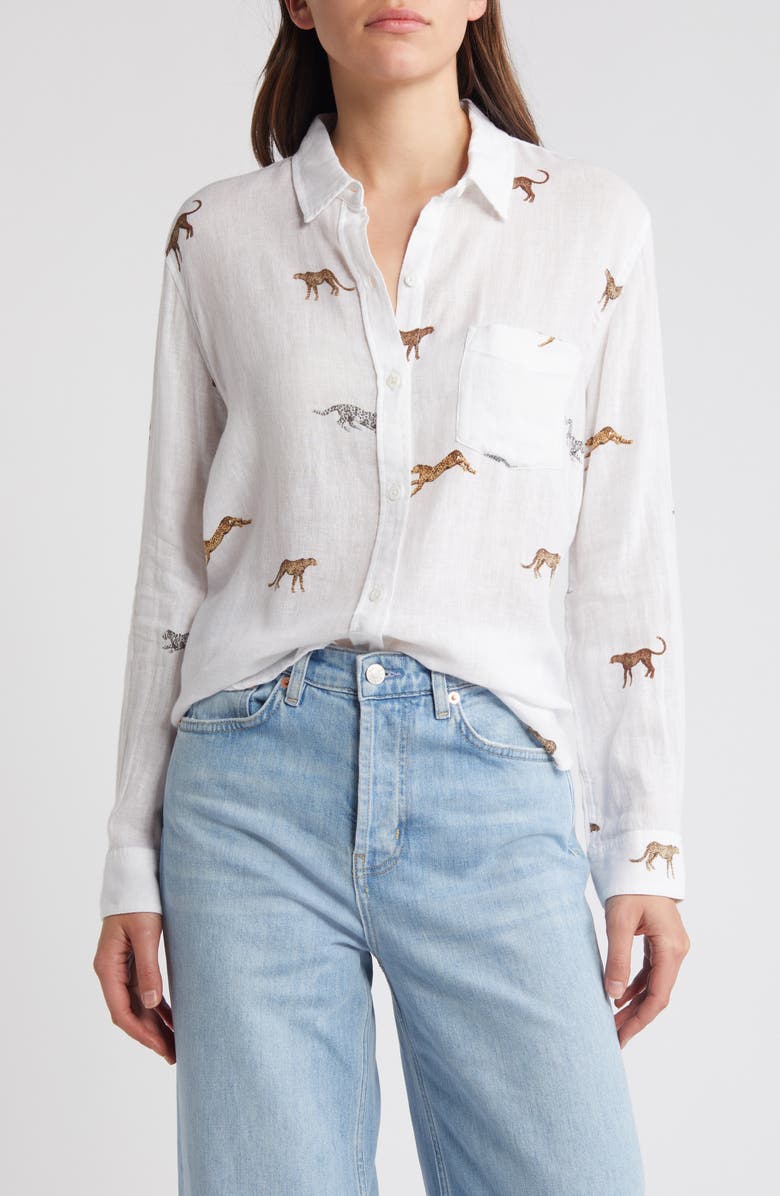 Rails Charli Cheetah Print Linen Blend Button-Up Shirt, Main, color,