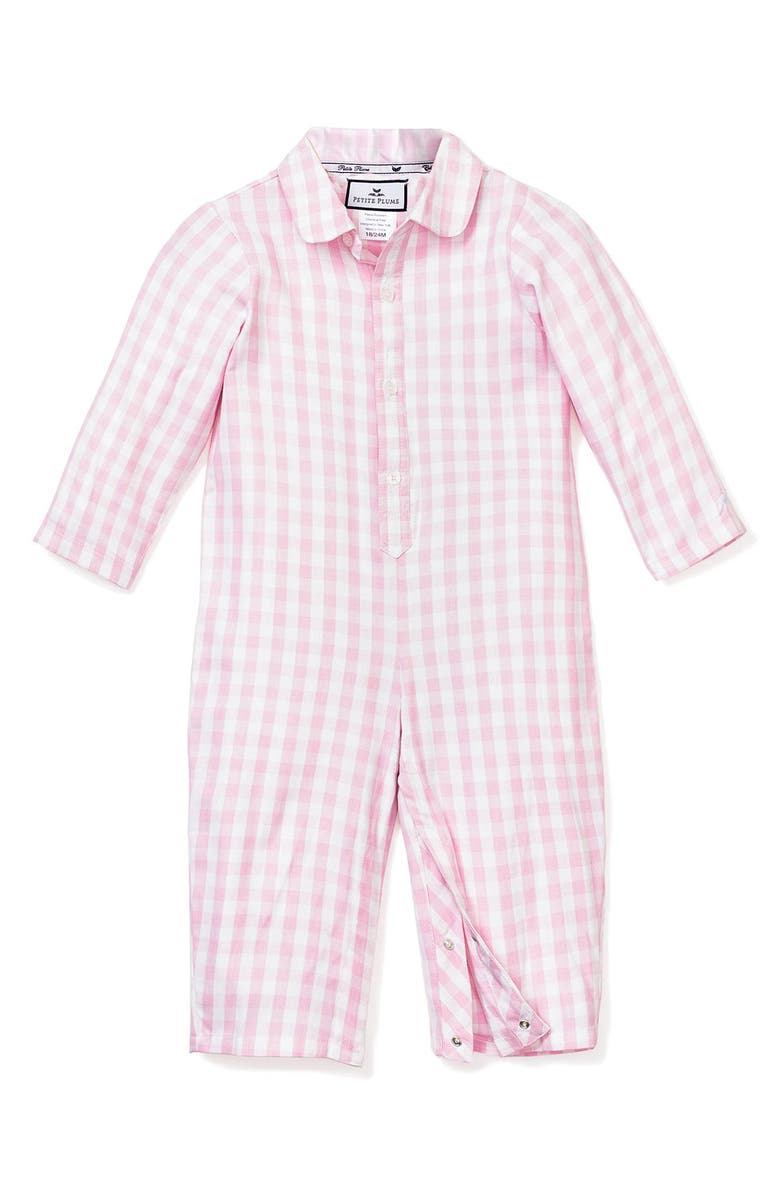 Petite Plume Gingham One-Piece Pajamas, Main, color, Pink