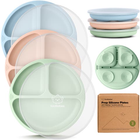 3-Pack Prep Silicone Suction Plates with Lids