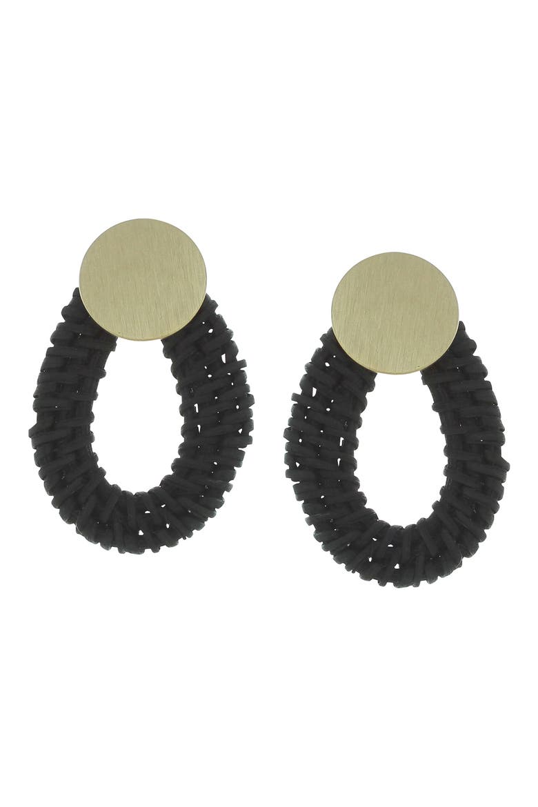 Bonet Straw Drop Earrings, Main, color, GOLD / BLACK