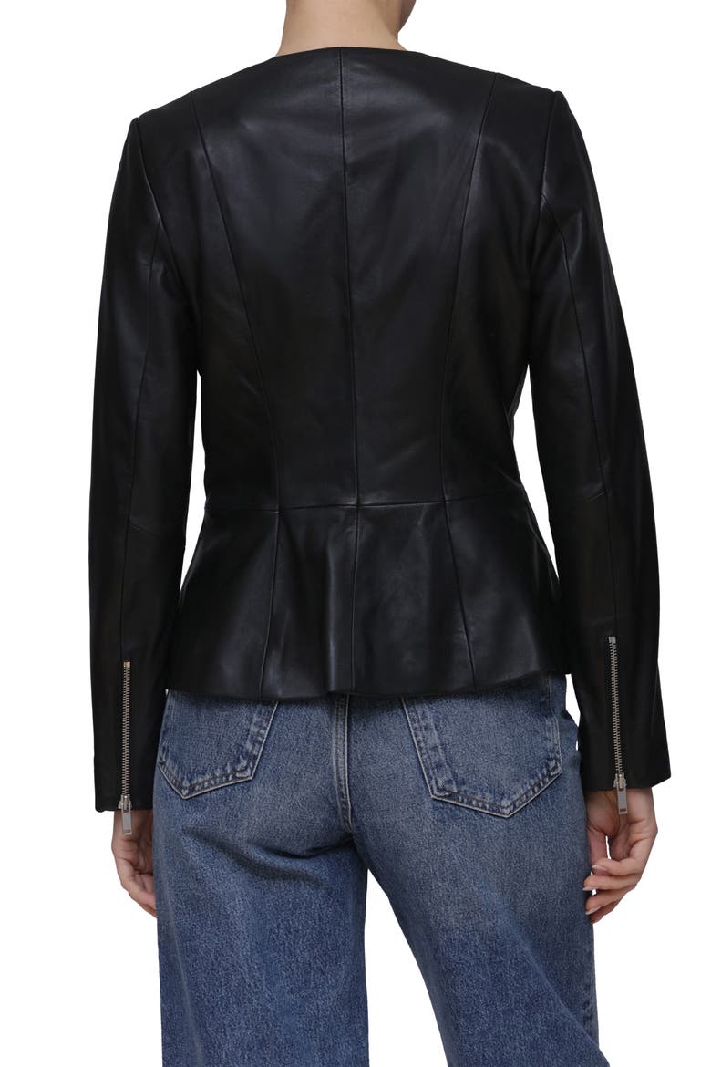 Genuine Leather Zip Front Peplum Jacket, Alternate, color, BLACK