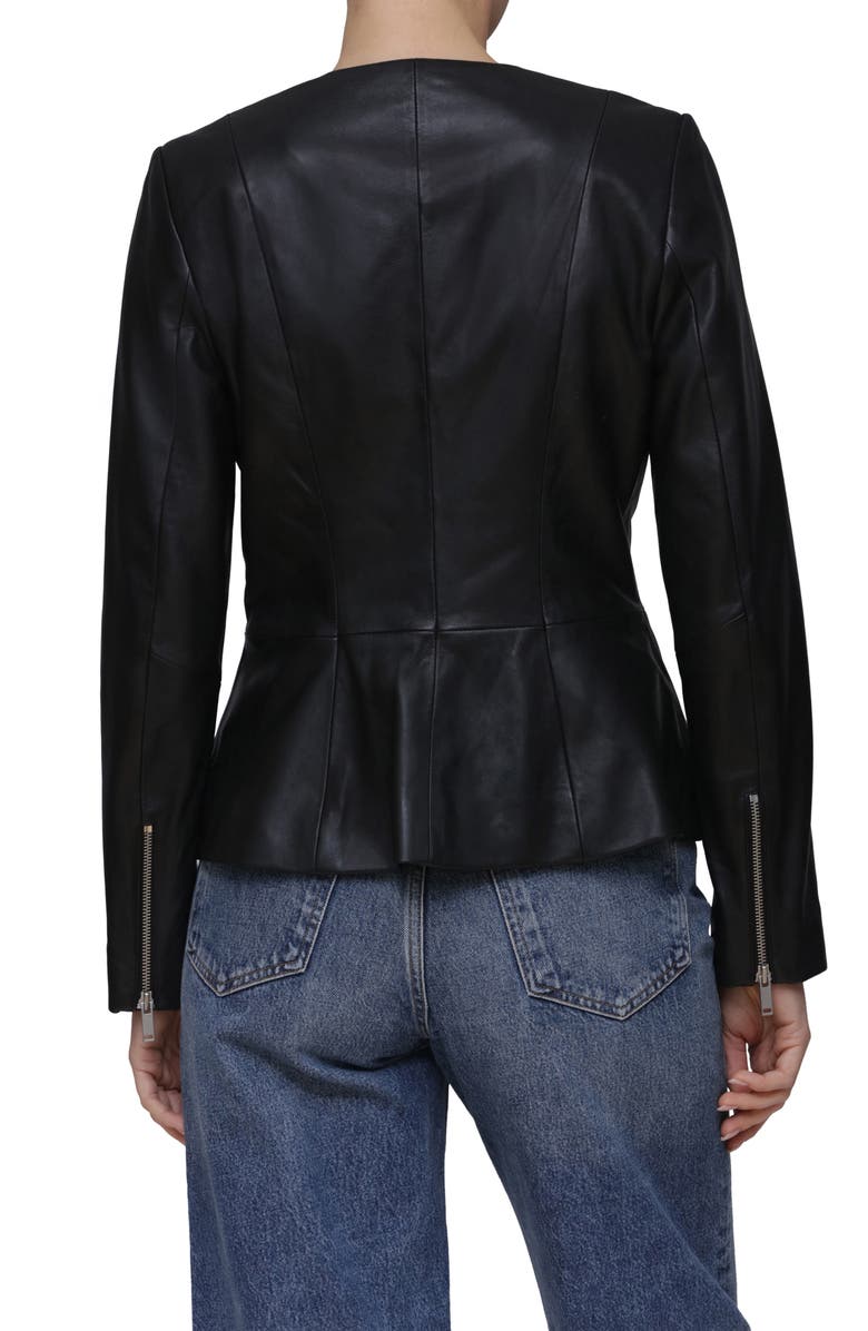 Bagatelle Genuine Leather Zip Front Peplum Jacket, Alternate, color, Black
