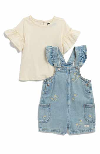 7 For All Mankind Kids' Ruffle T-Shirt & Denim Overalls Set