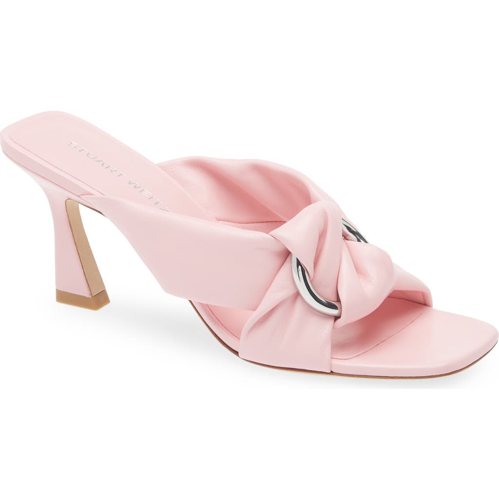 Stuart Weitzman Cece Leather Twisted Ring Slide Sandals In Pink Marshmallow